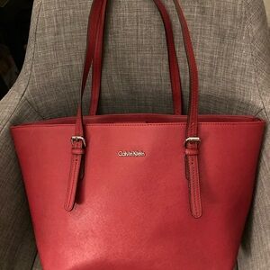 Calvin Klein Vibrant Red Saffiano Leather Large Tote Bag MSRP $198